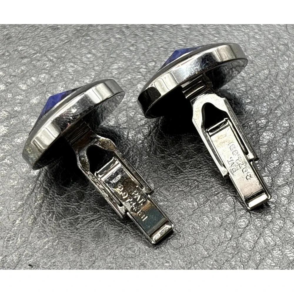 Vintage Silver Tone Royal Blue Rivoli Rhinestone Crystal Starburst Cufflinks